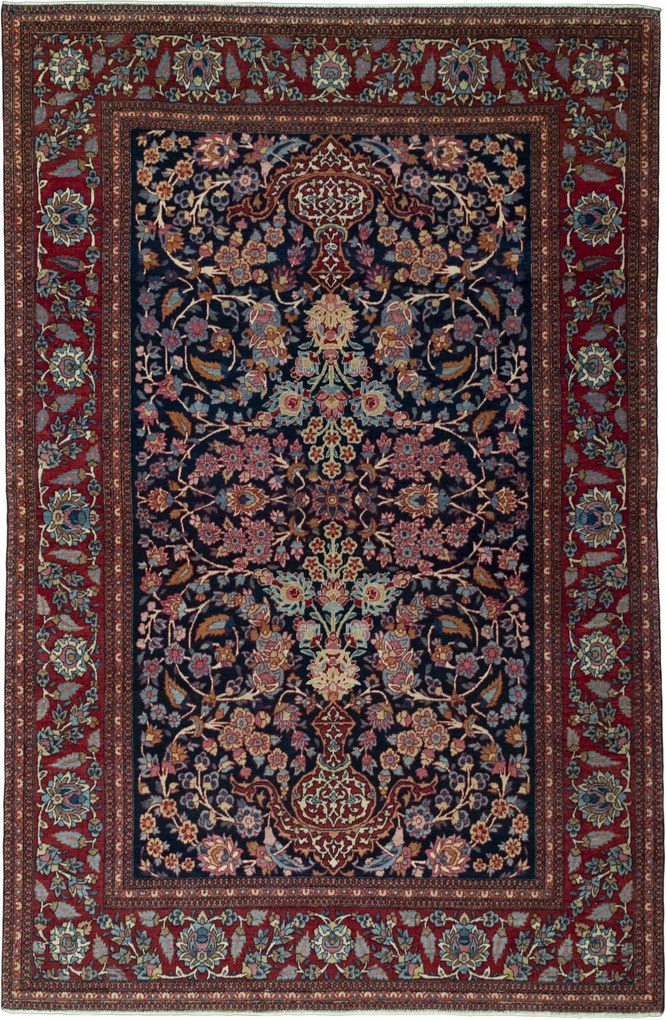 Isfahan Tappeto 140x210 Blu (Iran) Annodato A Mano