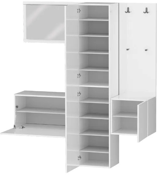 Set Ingresso Moderno KOMPACT 4 Pezzi – 170x35x191 cm, Specchio e 11 Ripiani