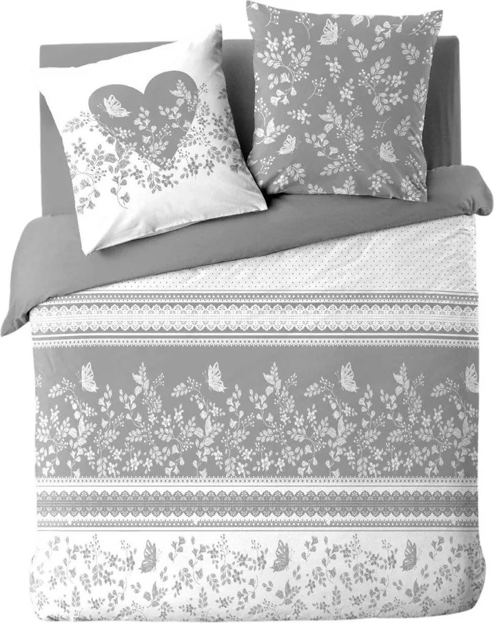 Set copripiumino e federa bianco/grigio in cotone per letto matrimoniale 200x200 cm Annie – douceur d'intérieur