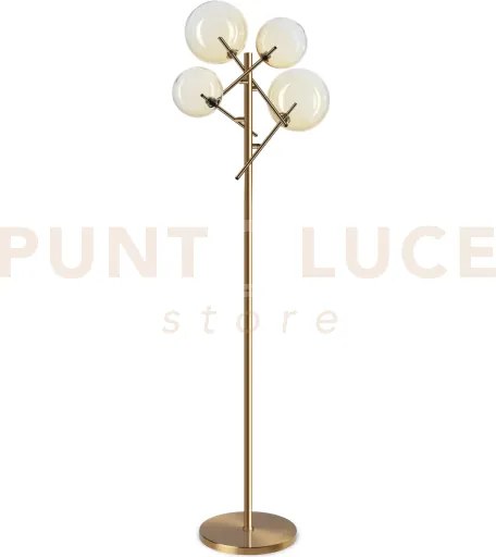 Equinoxe lampada da terra ottone antico e ambra in vetro 4 luci att...