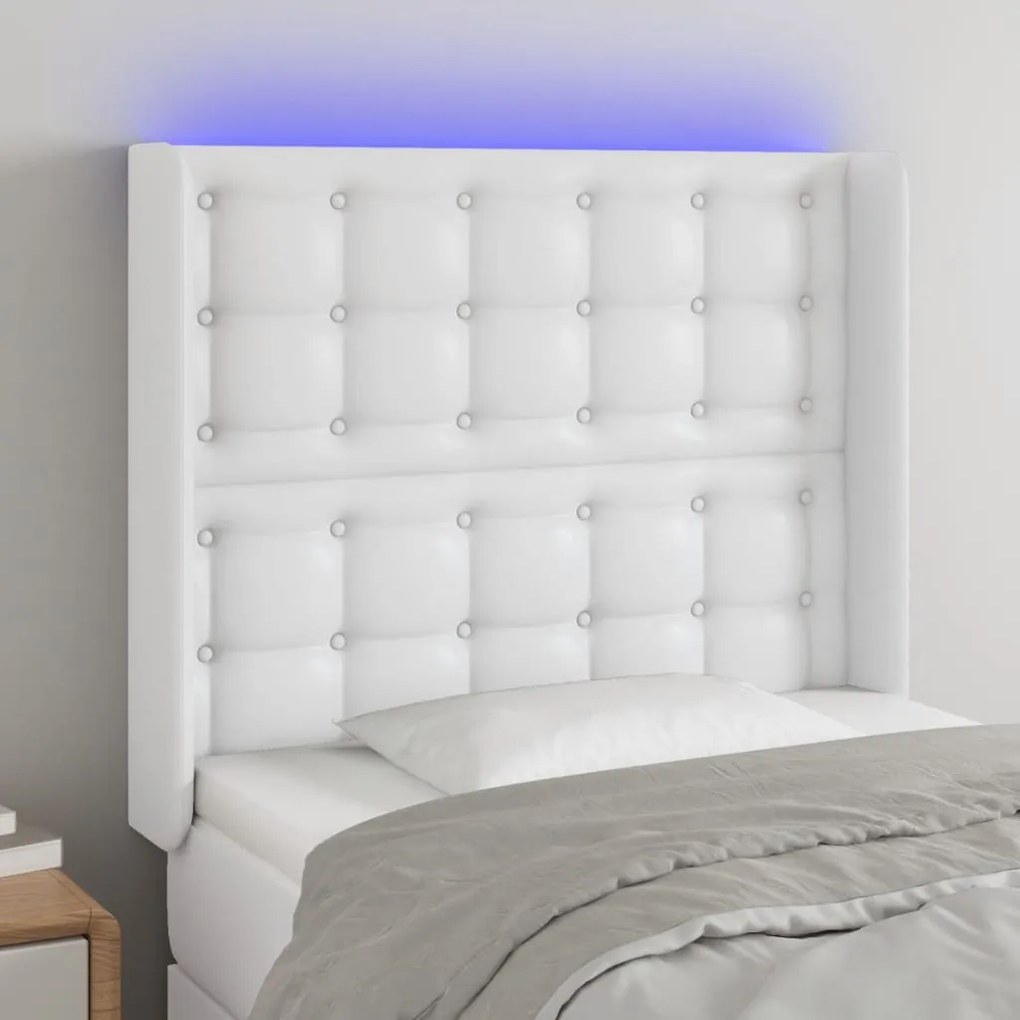 Testiera A Led Bianco 103x16x118/128 Cm İn Similpelle /