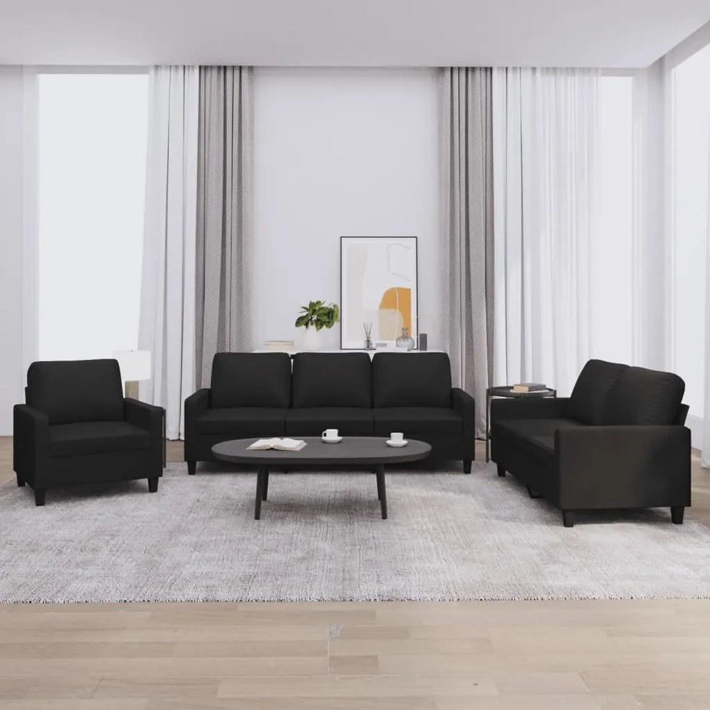 Set Di Divani 3 Pz Con Cuscini Nero İn Similpelle /