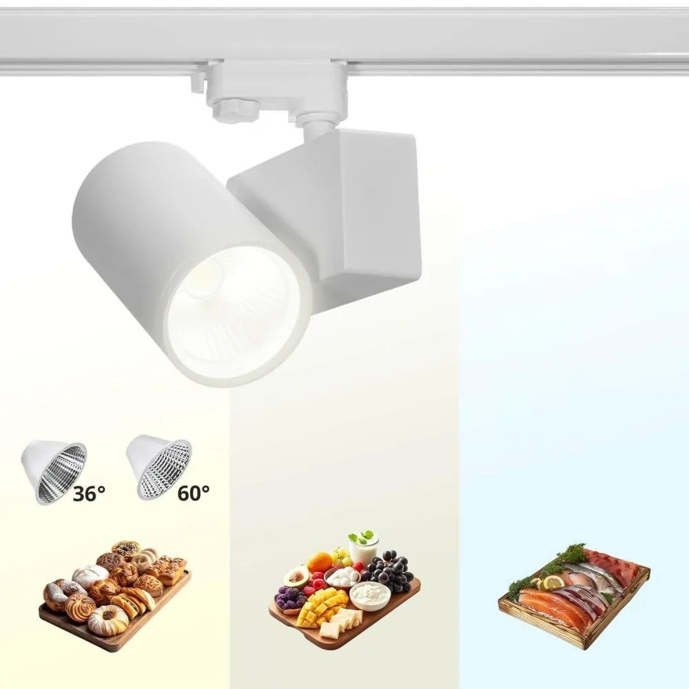 Faro LED 42W per Binario Trifase CRI92 36°/60° con driver Philips CCT Colore Bianco Variabile CCT