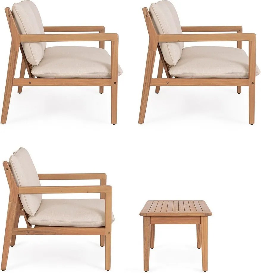 Set di mobili da giardino di colore naturale in acacia massiccia per 4 persone Danubio – Bizzotto