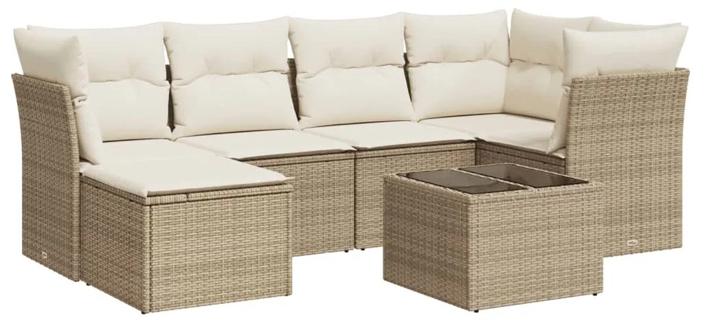 Set divani da giardino 7 pz con cuscini beige in polyrattan