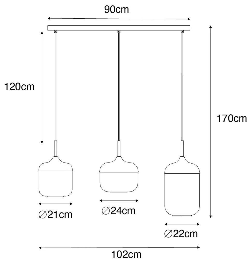 Lampada a sospensione di design nera con vetro oro e fumé 3 luci - Kyan