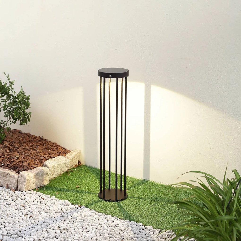 Lucande lampione a LED solare Evelis, nero, alluminio, sensore Evelis, Nero, Alluminio, Moderno, Lampade solari