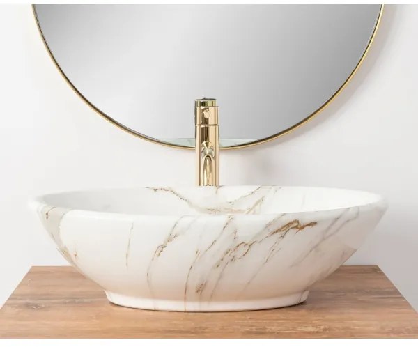 REA-U9685 - Lavabo da appoggio PAMELA 33x53 cm, in ceramica con decoro effetto marmo