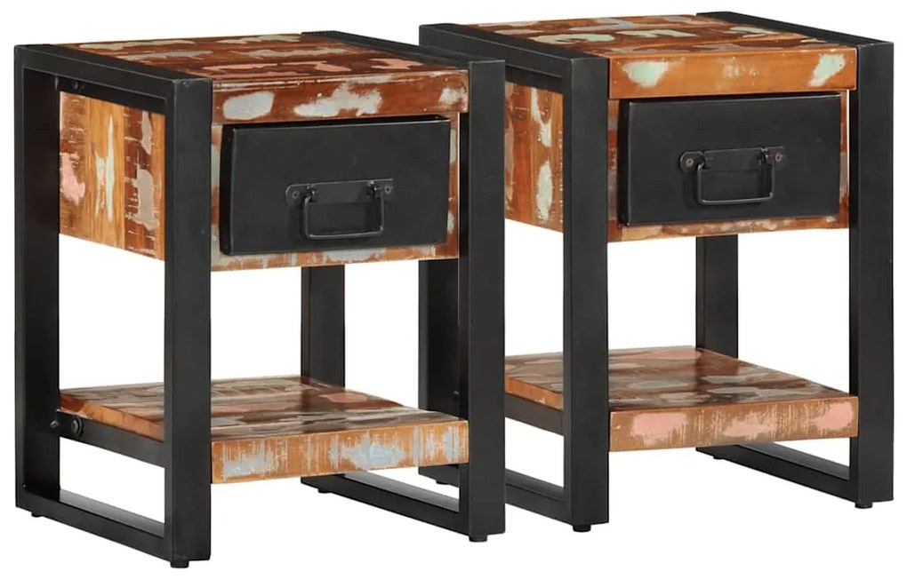 Comodini 2 Pz Multicolore İn Legno Massello Di Mango Grezzo /