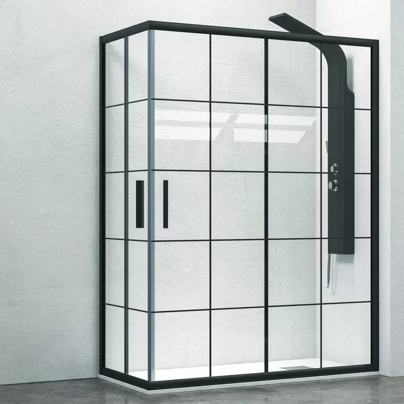 Box doccia nero 100x70 con vetro a quadrati neri NICO-B1000 - KAMALU