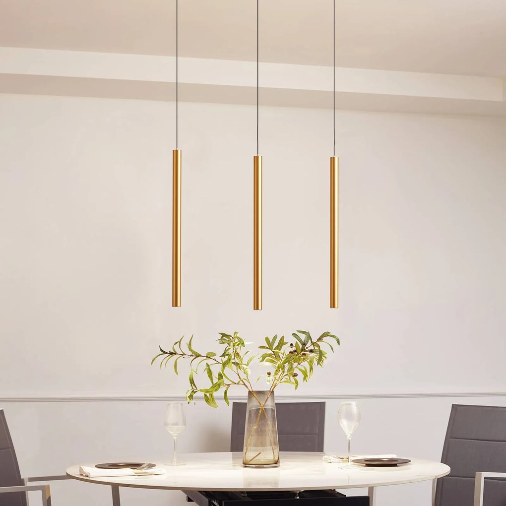 Lindby Sistema a binario 48V Lumaro, pendente, lampadina tubolare, a 3 luci, oro, CCT