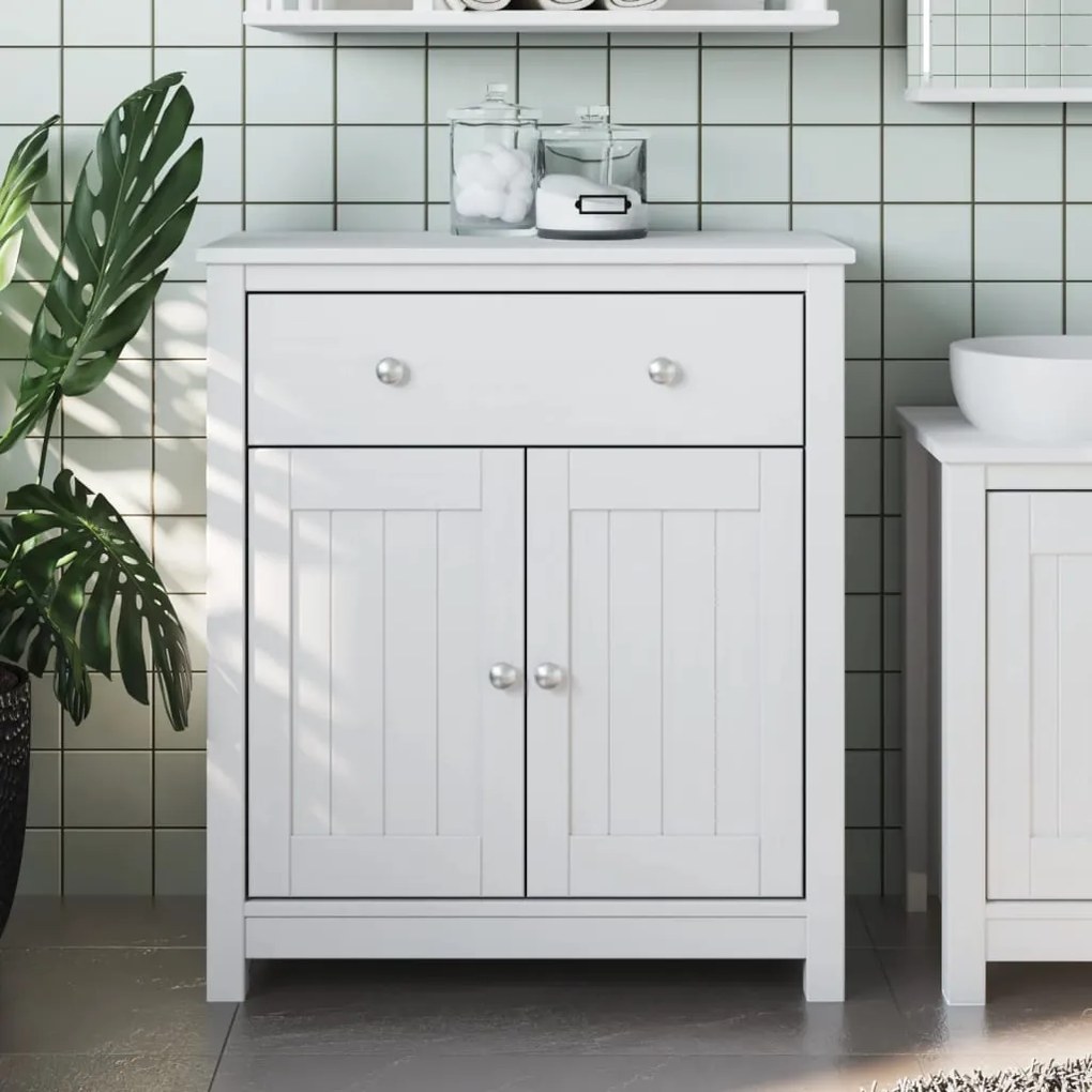 Mobile Da Bagno Berg Bianco 69,5x34x80cm Legno Massello Di Pino /