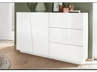 Credenza Vega 140 2 Ante/3 Cassetti Colore Bianco Lucido