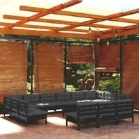 Set Divani da Giardino 14 pz con Cuscini Neri in Legno di Pino 3097245