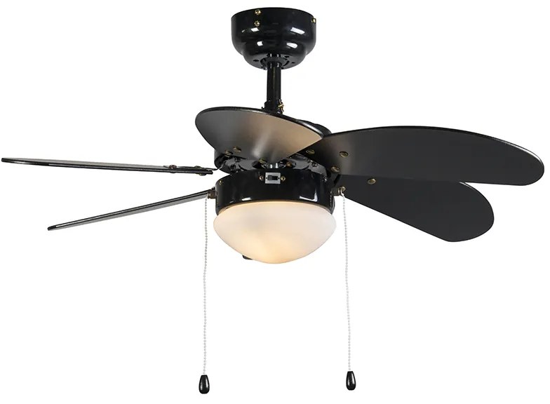 Ventilatore da soffitto nero con stampa legno 80 cm con cordino - Fresh