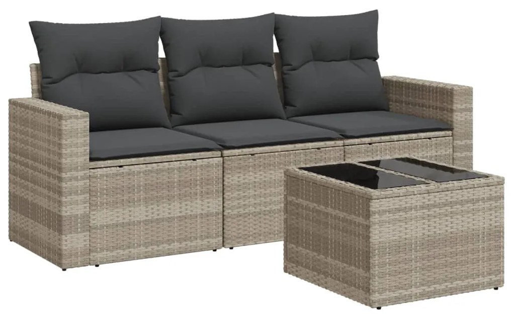 Set divano da giardino 4pz con cuscini grigio chiaro polyrattan