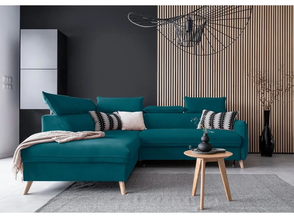 Divano letto angolare in velluto turchese (angolo sinistro) Sweet Harmony - Miuform