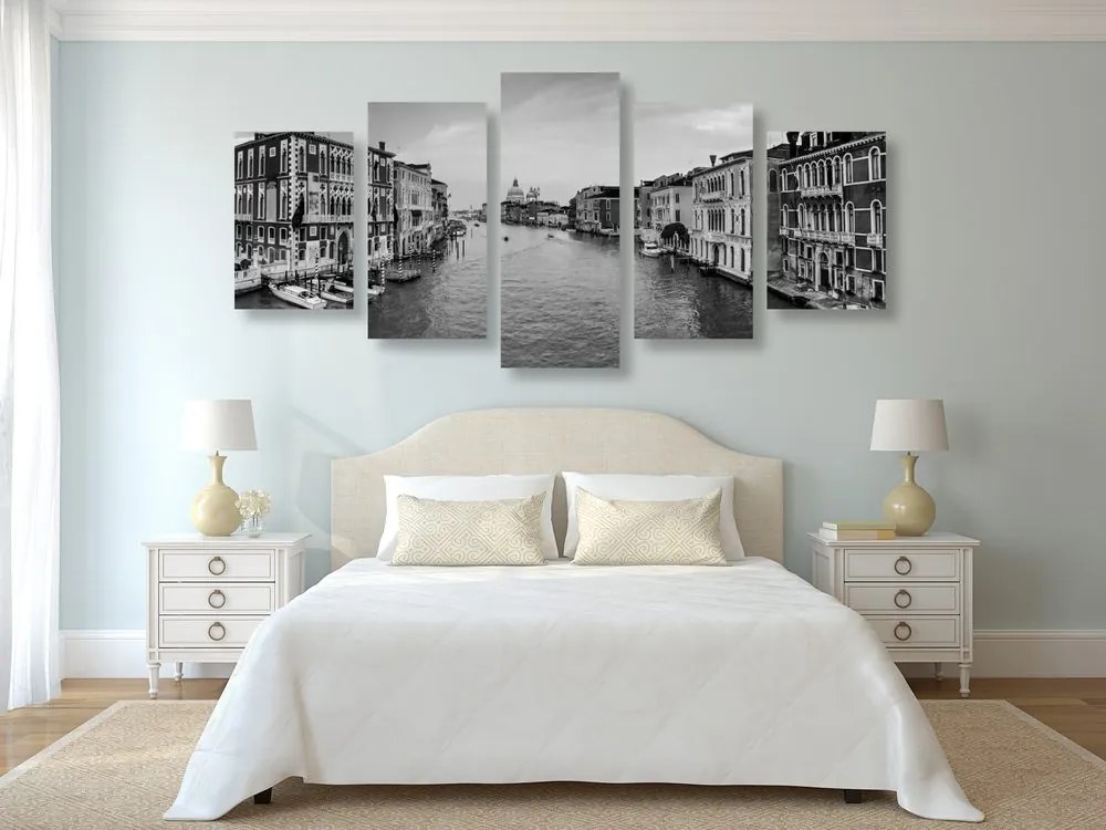 Quadri 5 pezzi – Canale famoso a Venezia in bianco e nero