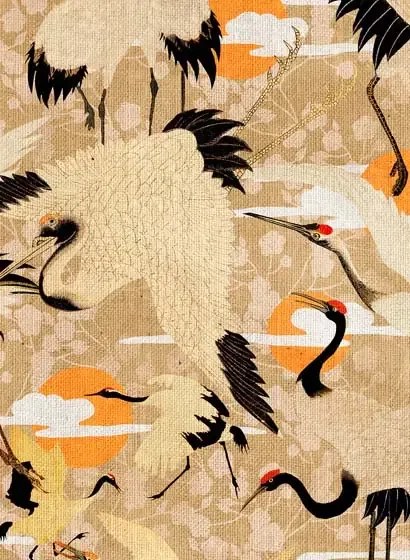 Mindthegap Carta da parati Birds of Happiness - Beige/ Orange