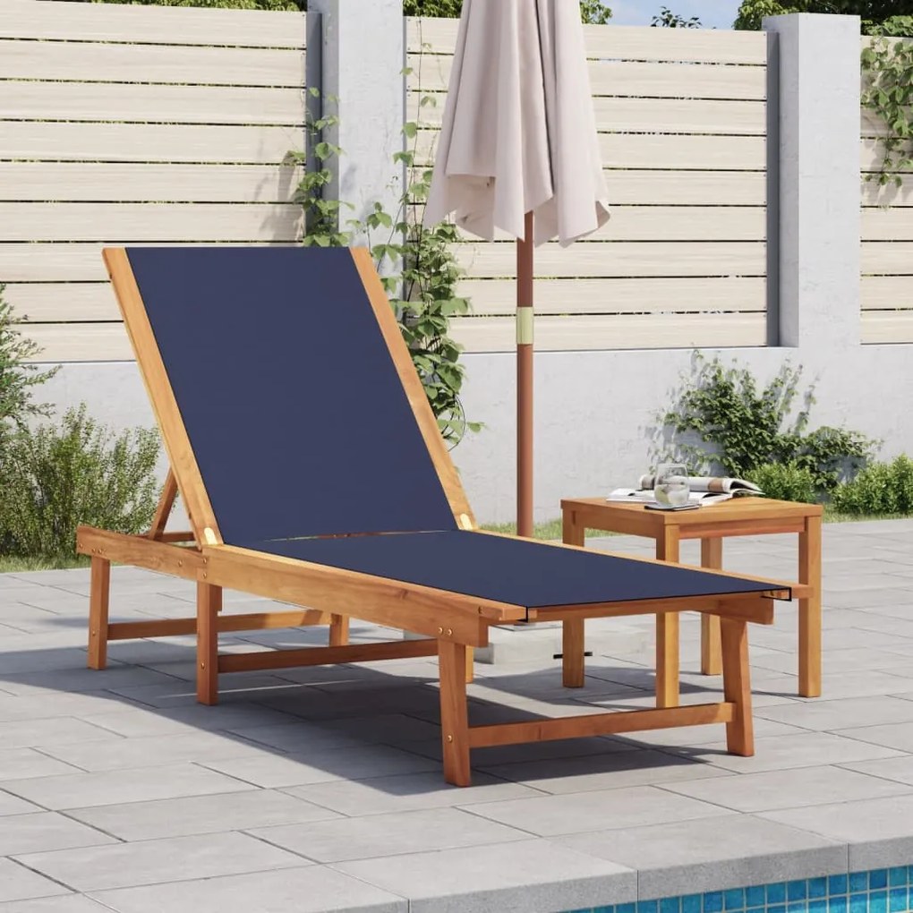 Lettino Prendisole Blu İn Legno Massello Di Acacia E Textilene /