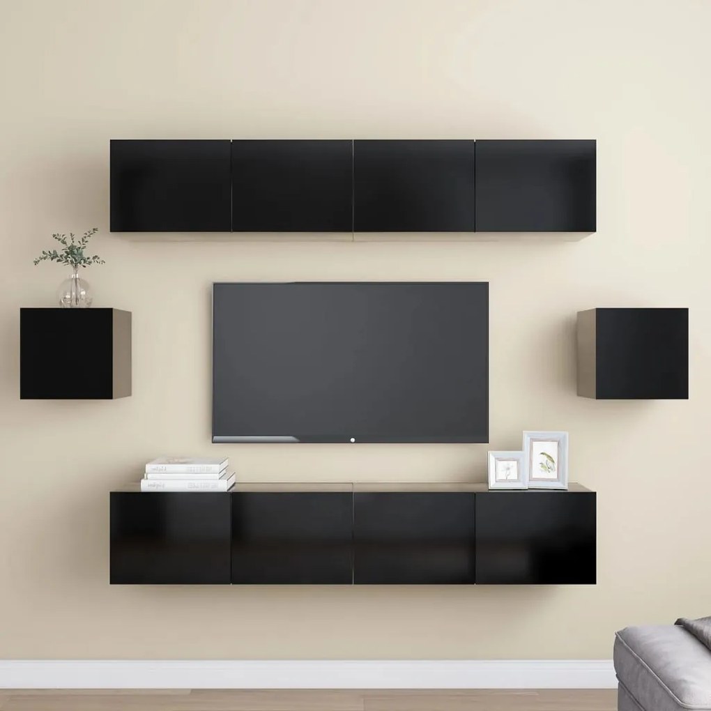 Set Di Mobili Porta Tv 6 Pz Nero İn Legno Multistrato /