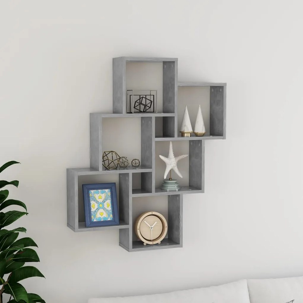 Mensola Parete Cubo Grigio Cemento 78x15x93cm Legno Multistrato /