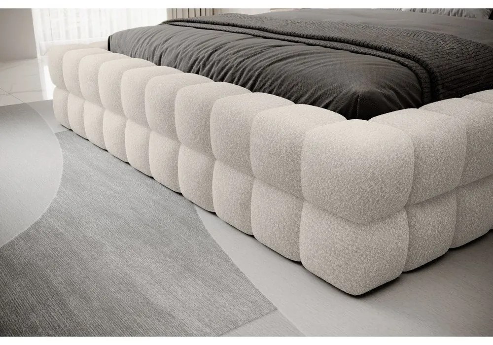 Letto matrimoniale imbottito bianco con contenitore e rete inclusi 140x200 cm Dizzle – ELTAP