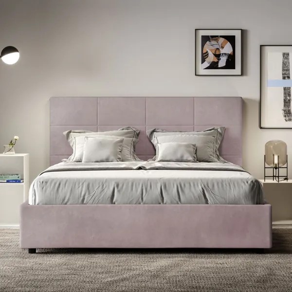 Letto contenitore da 160x200 in microfibra glicine Mika