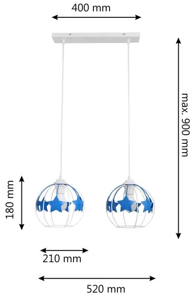 Lampadario a sospensione per bambini STARS 2xE27/15W/230V blu/bianco