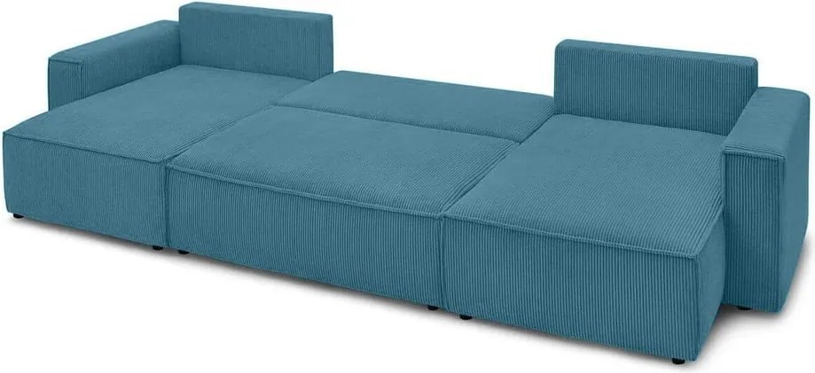 Divano angolare turchese allungabile con rivestimento in velluto a coste Nihad – Bobochic Paris