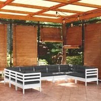 Set Divani da Giardino 9 pz con Cuscini Bianchi Legno di Pino 3097320