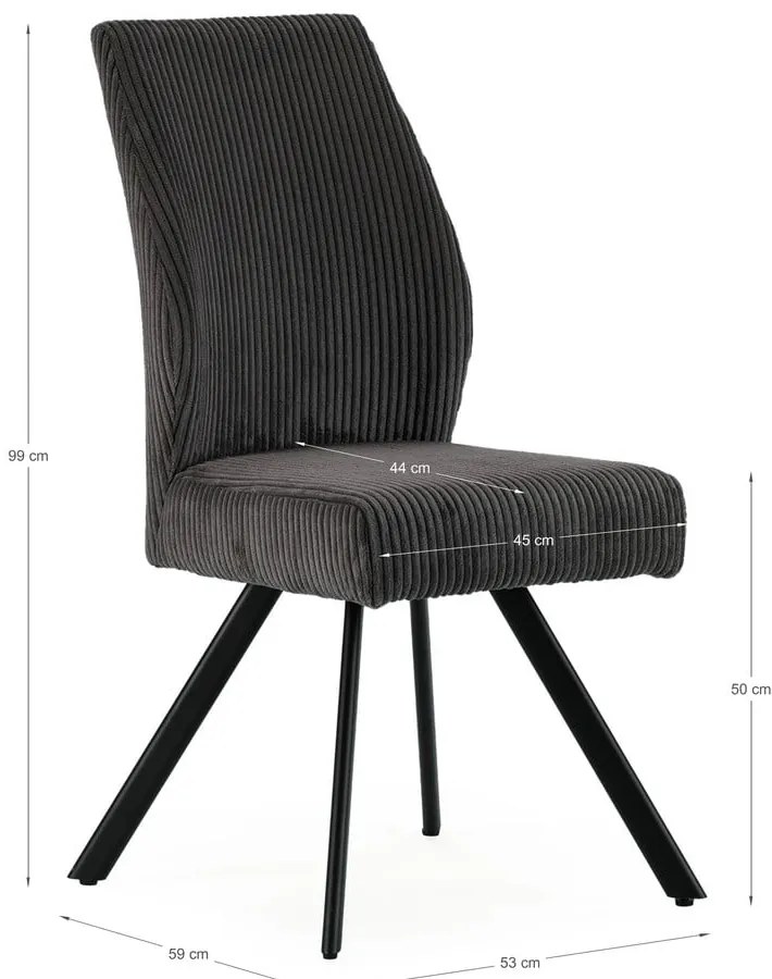 Set di 2 sedie da pranzo in velluto a coste grigio scuro Anibal - Marckeric
