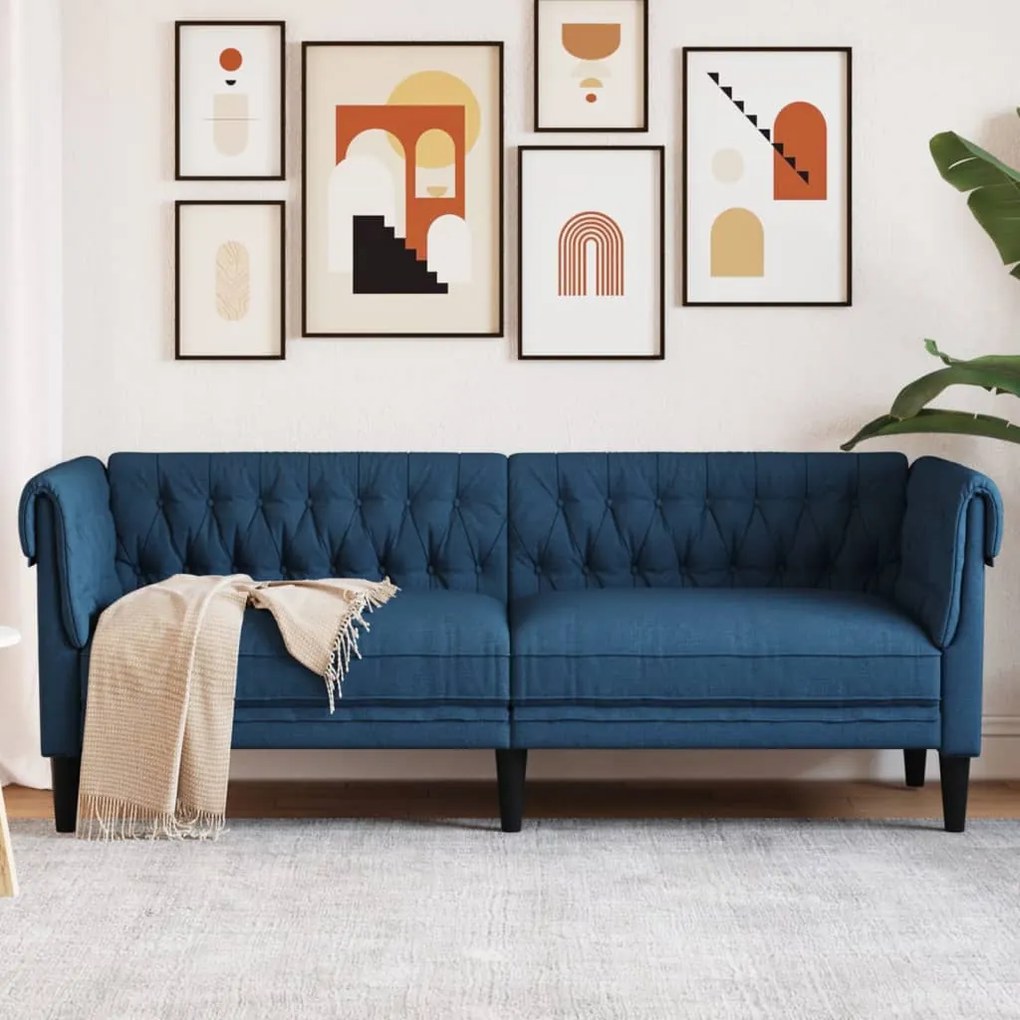 Divano Chesterfield A 3 Posti Blu İn Tessuto /