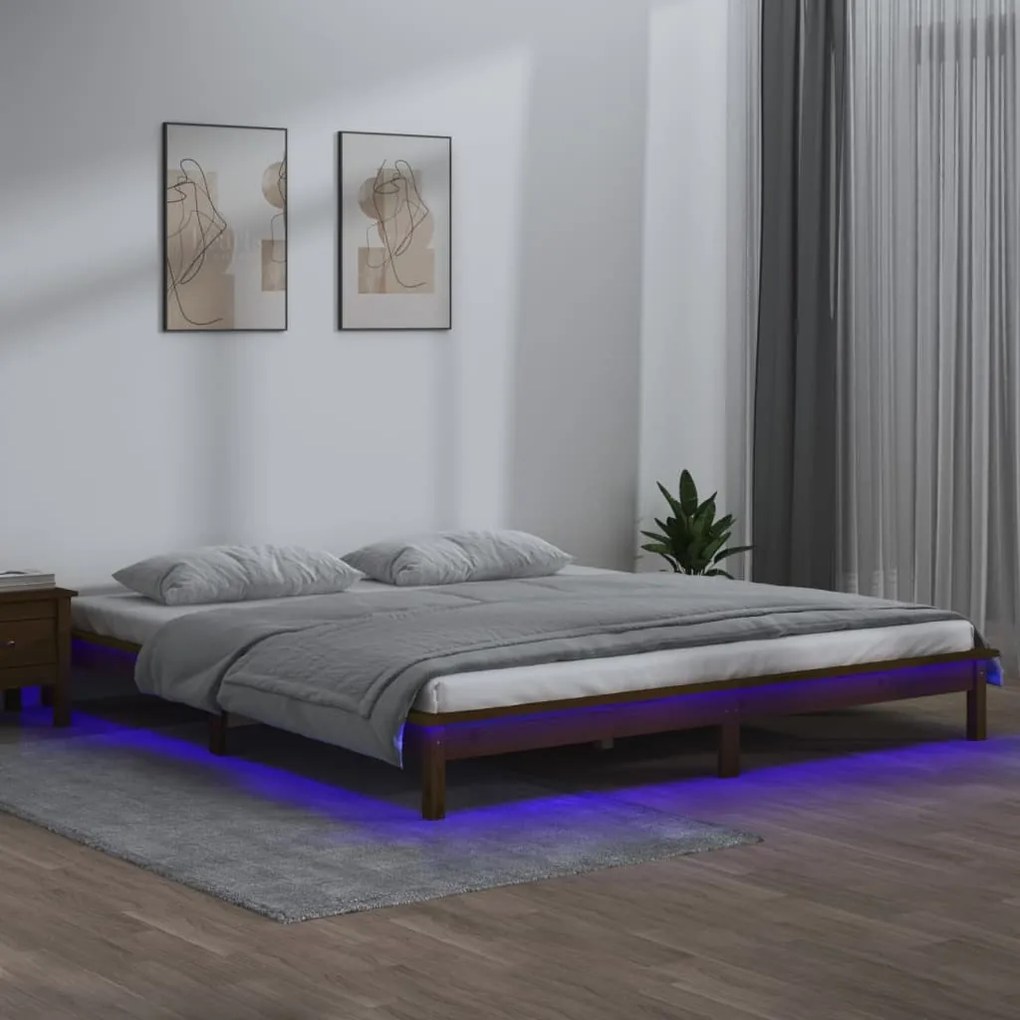 Giroletto Con Led Senza Materasso Ambra 160x200 Legno Massello /