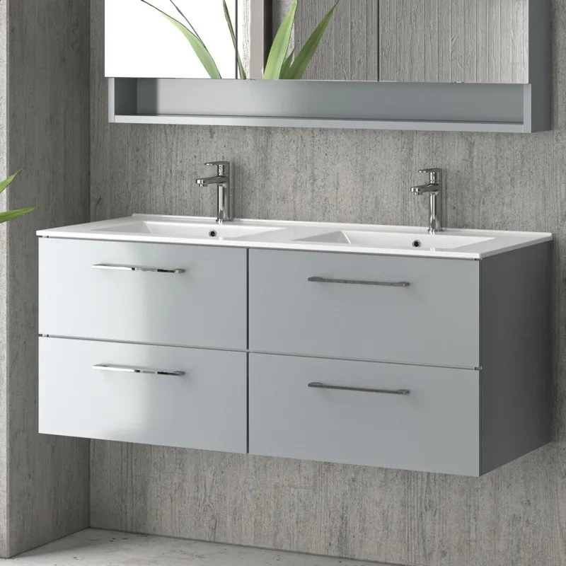 Mobile bagno da 120cm con doppio lavabo e 4 cassetti EL-120L - KAMALU