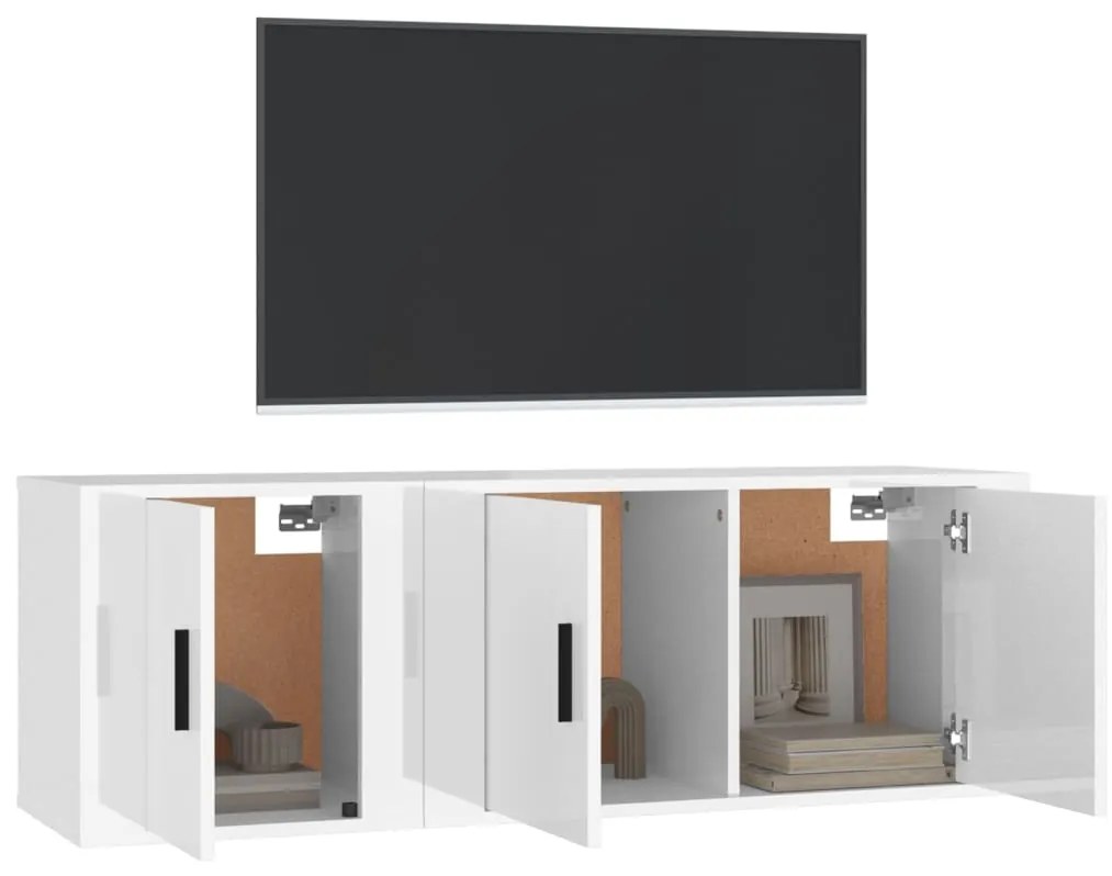 Set di mobili porta tv 2 pz bianco lucido in legno multistrato