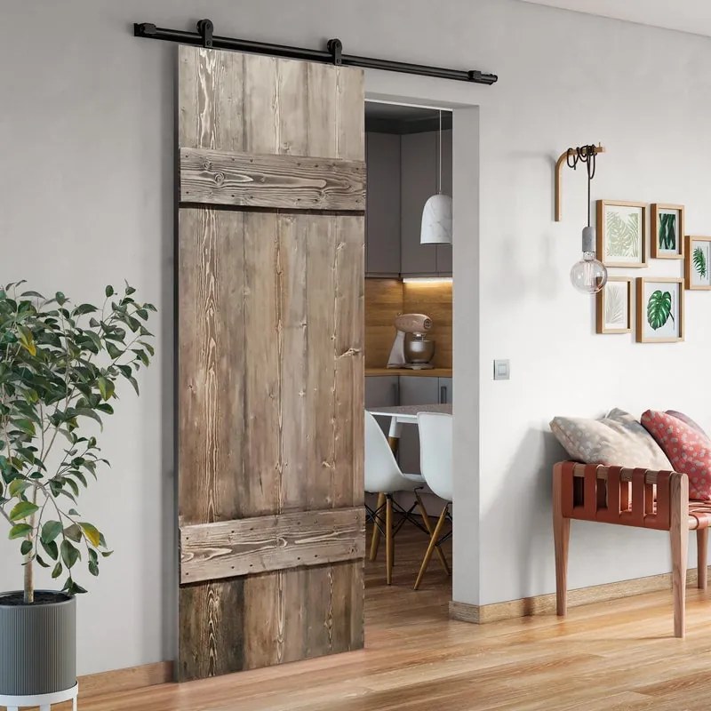 Porta scorrevole reversibile Barn Wengé in alluminio beige, L 96 x H 215 cm, con binario Loft