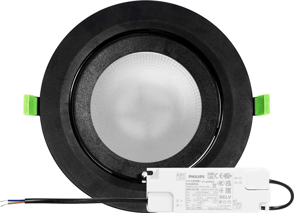 Faro LED Incasso 42W Nero Orientabile Foro Ø210mm con driver Philips Colore Bianco Variabile CCT