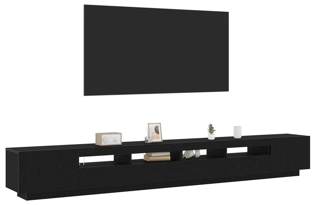 Mobile tv con luci led nero rovere 300x35x40 cm in legno ingegnerizzato