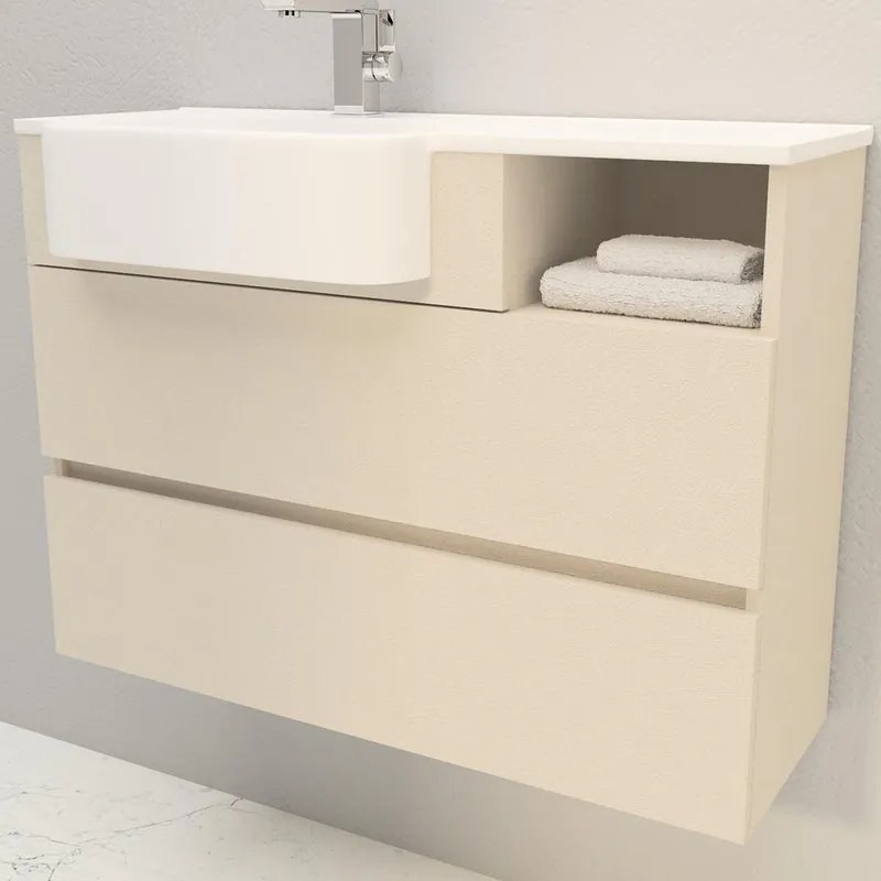 Mobile da bagno sospeso sotto lavabo L 100 x H 25 x P 46 cm Beige Greige, 2 cassetti BADEN HAUS Paris