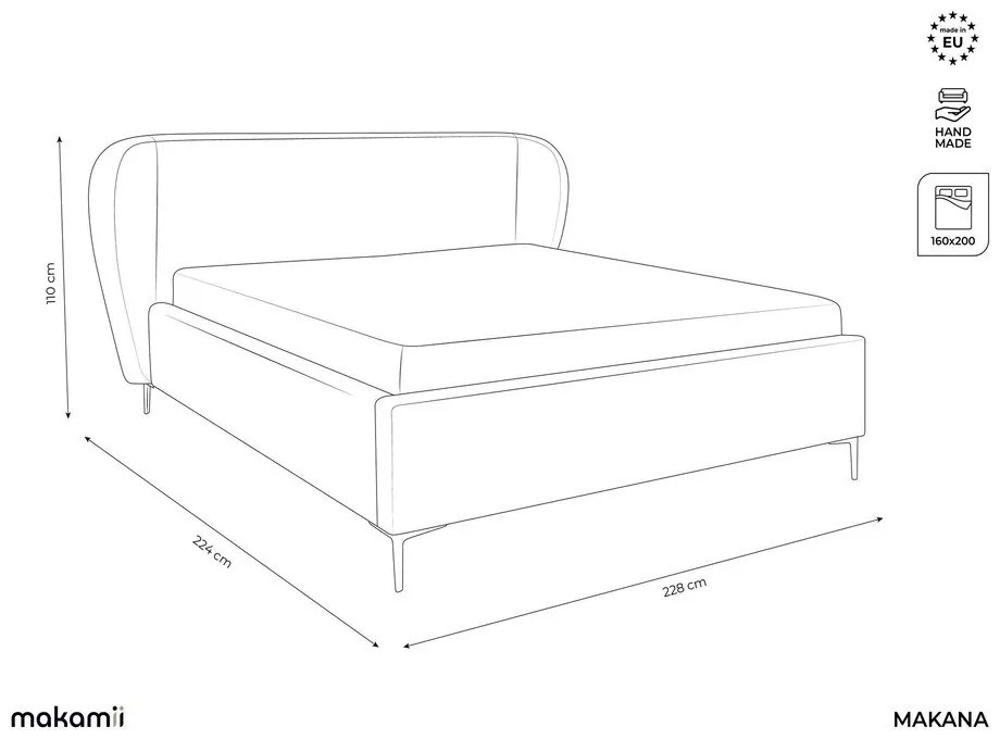 Letto matrimoniale imbottito color terracotta con rete inclusa 160x200 cm Makana – Makamii