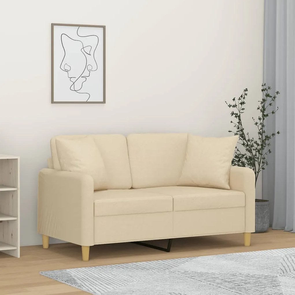 Divano A 2 Posti Con Cuscini Crema 120 Cm İn Tessuto /