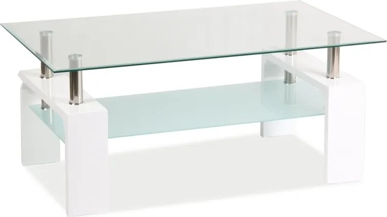Tavolino da salotto Lisa Basic II in vetro e MDF bianco – 100x60x55 cm
