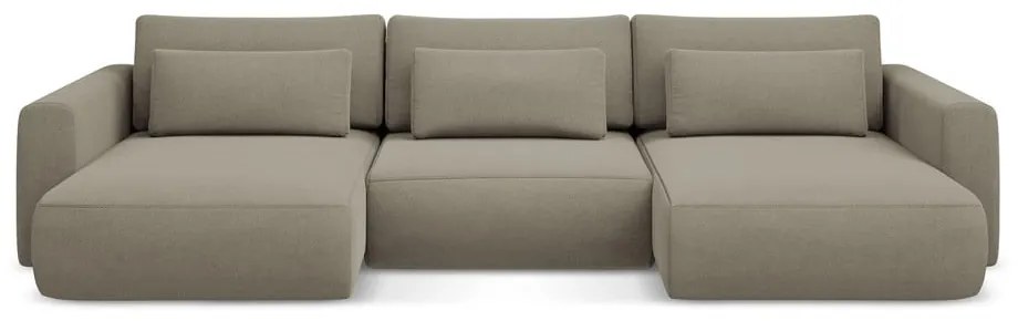 Divano angolare marrone chiaro allungabile/con contenitore (a U) Kapua – Makamii