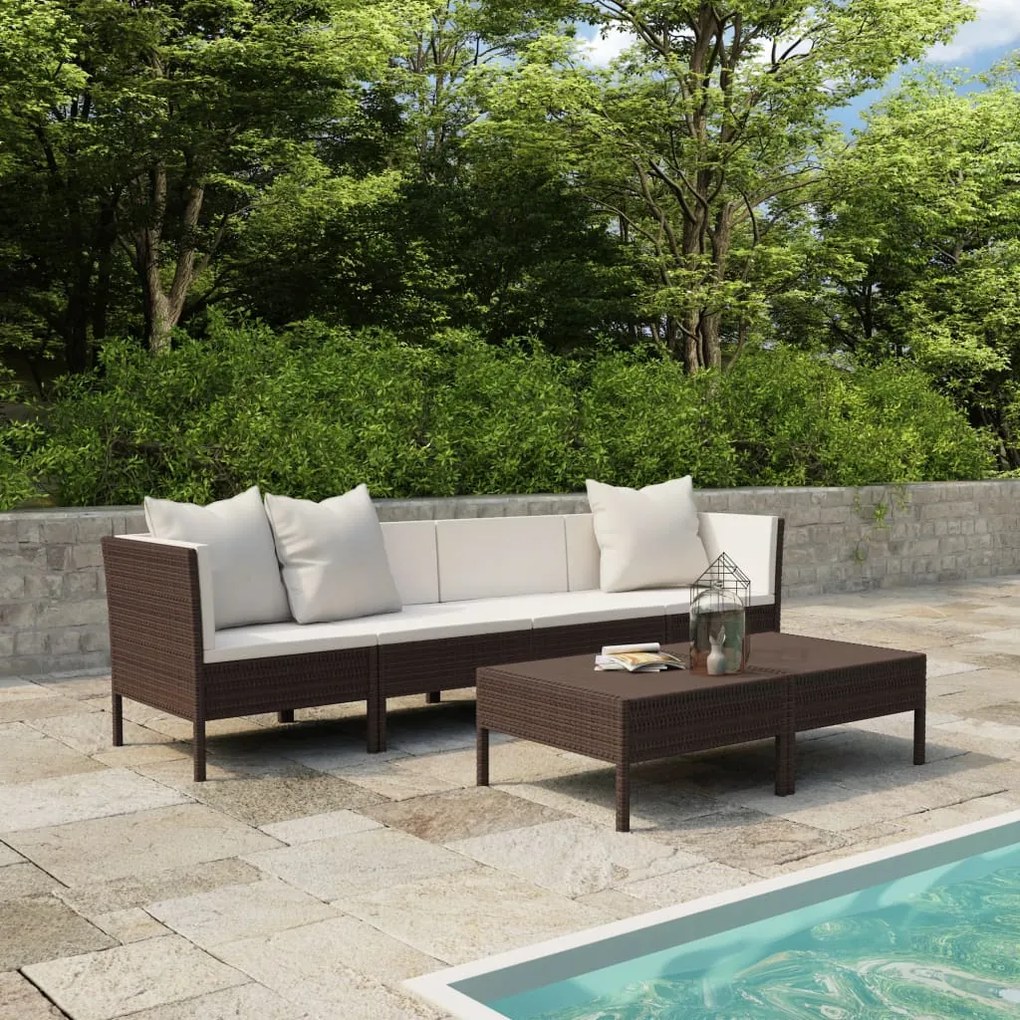 Set divani da giardino 6 pz con cuscini in polyrattan marrone