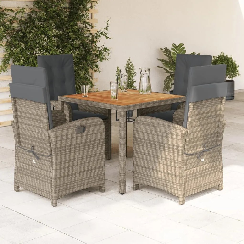 Set da pranzo da giardino 5 pz con cuscini in polyrattan grigio