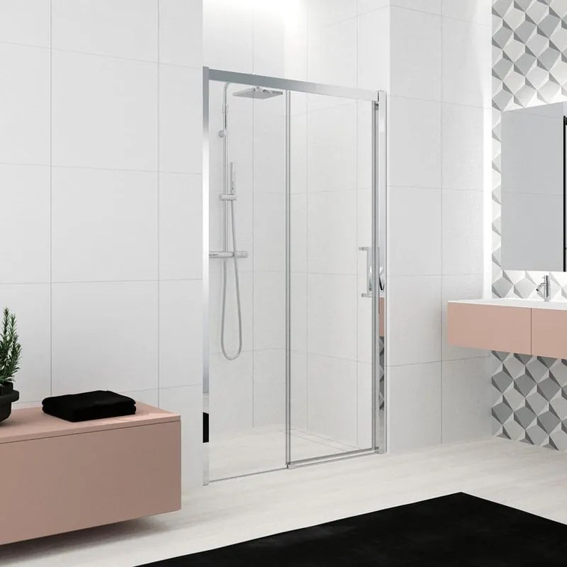 Porta doccia scorrevole Lead L 102 x H 200cm, Sp. 8 mm in vetro vetro senza finitura / trasparente profilo cromo