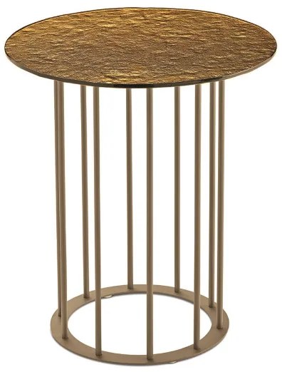 Tavolino tondo D45 cm con base in metallo Beige e piano in vetro martellato Ambra MUTE