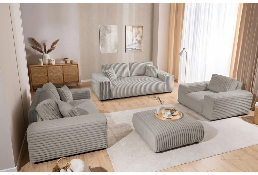 Divano grigio chiaro con rivestimento in velluto a coste 178 cm Justin – Ropez