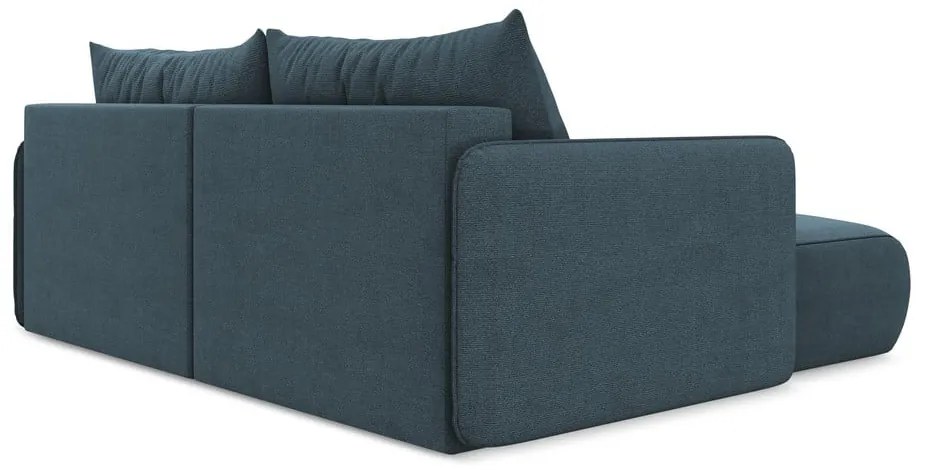 Divano angolare blu allungabile/con contenitore (con penisola a sinistra) Nanea – Makamii